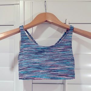 Athleta Girl sports bra & capri leggings (multi color stripes )